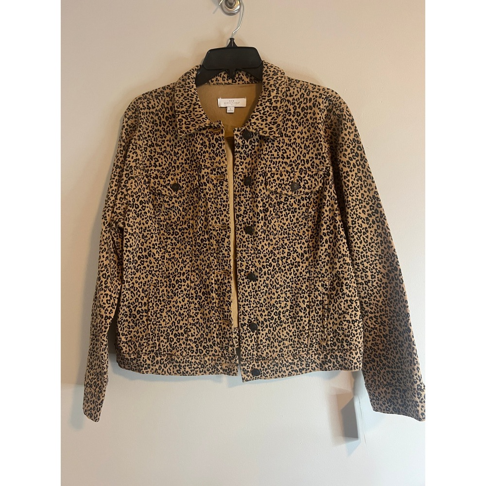 New Directions Leopard Print Denim Jacket Tan‎ Black Animal Print ND210-ALP L